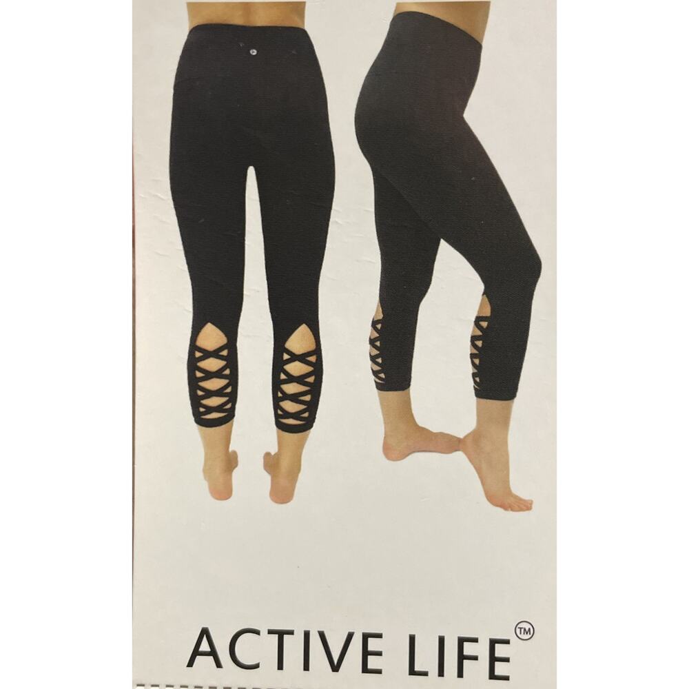 NEW Women's Black ACTIVE LIFE Lattice Bottom Leggings Size Small $79